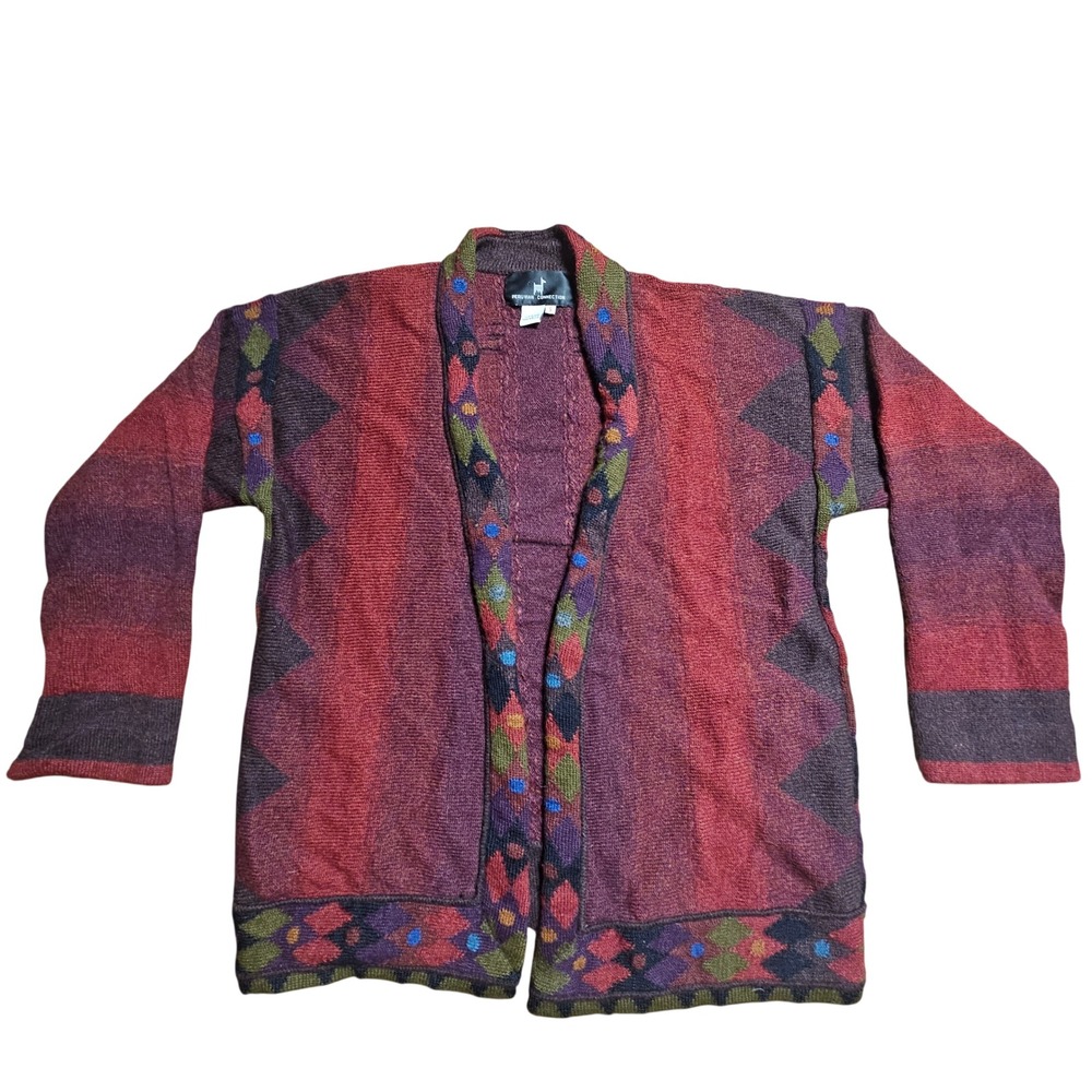 Peruvian Connection 100% Alpaca Cardigan Sweater S Southwestern Boho Art To Wear
